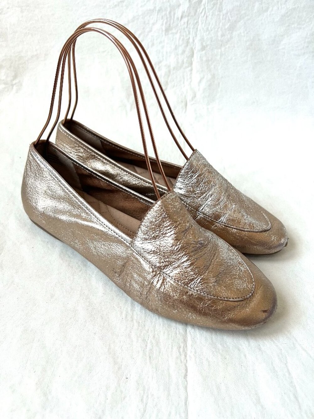 Birdies shoes slip on loafer Vesper gold leather crinkled flats womens 8